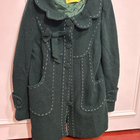 Retro green Mary Jane jacket coat wool-blend 80s Korean - Picture 2 of 10